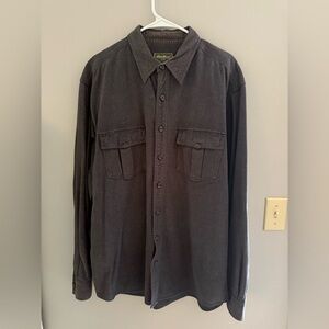 Eddie Bauer Grey Flannel Shirt Men’s SZ Lg Tall Long Sleeve Button Up 2 Pocket